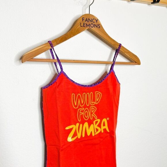 Zumba NWT! Wild for Zumba Spaghetti Strap Tank Coral Reversible Dance Fitness S - Picture 2 of 5